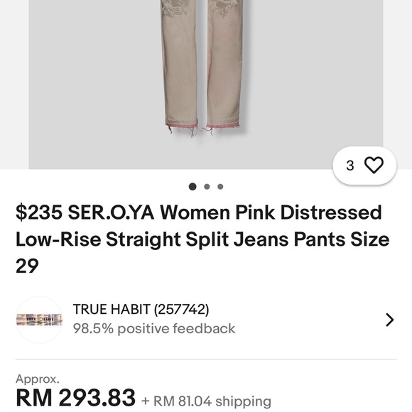 SER.O.YA. Women Pink Distressed Low-Rise Straight Split Jeans Pants. Size 29 - Picture 4 of 9